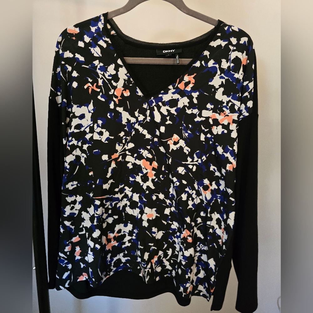 DKNY Black Floral Long Sleeve Top